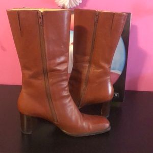 Brown square toe calf boots